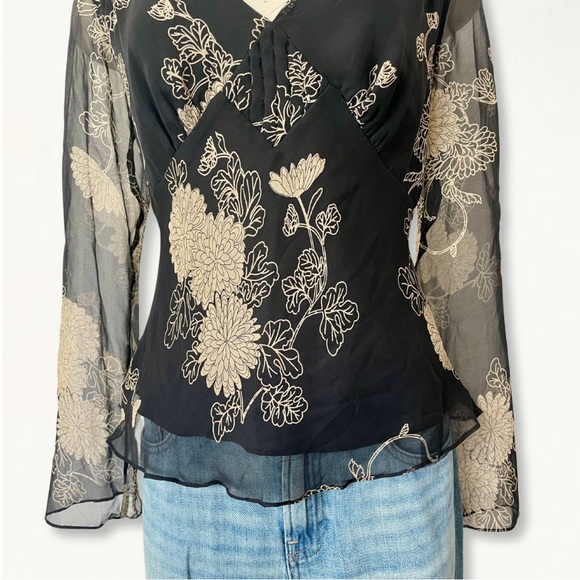 NWT Vintage 90s Y2K Ice Sheer Floral Chiffon Romantic Flowy Top Size 6 - Picture 5 of 11
